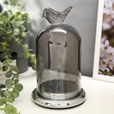 Glass Glass for 1 candle "Sobe with a bird" silver haze 21.5x12.5x12.5 cm-1