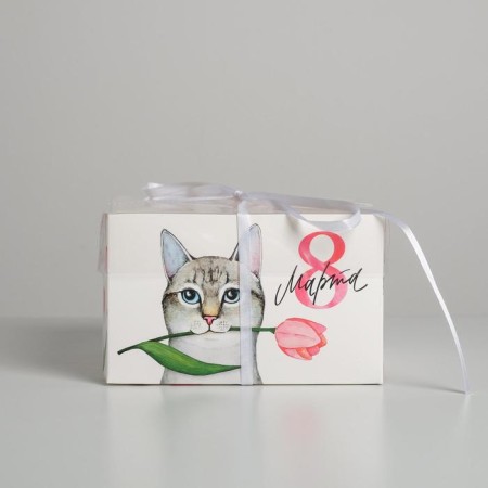 Capcake box, confectionery packaging, 4 cells “March 8!”, 16 x 16 x 10 cm-1