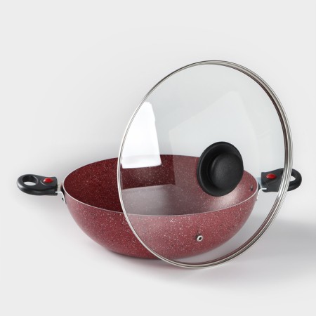 Kazan, 4 l, d = 28 cm, glass cover, two removable handles, red color-1