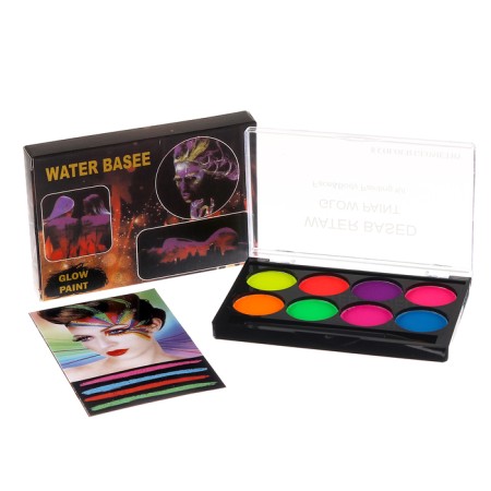 Professional aquagim for the face and body, 8 neon colors + brush-1