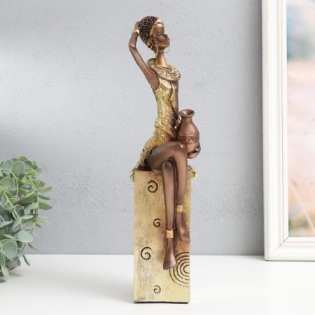 Souvenir Polystone "African with a jug, on the stand" Gold Pattern - circles 10.5x8x33.5 cm-1