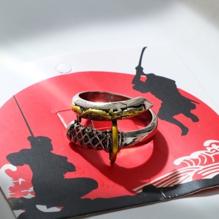 Ring "Japan" rounded katana, black silver + black gold, 22 size-3