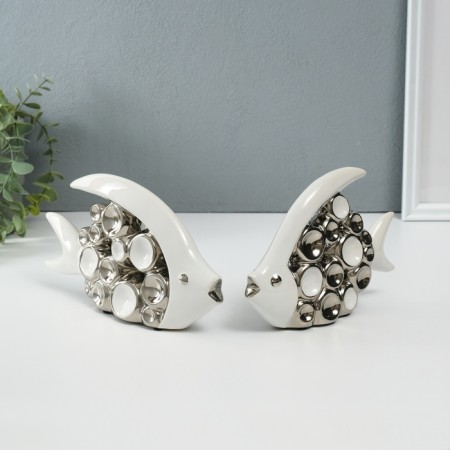 Souvenir ceramics "Two fish - bubbles" White with silver set 2 pcs 4.8x22x12 4.8x17.5x13 cm 10323-2
