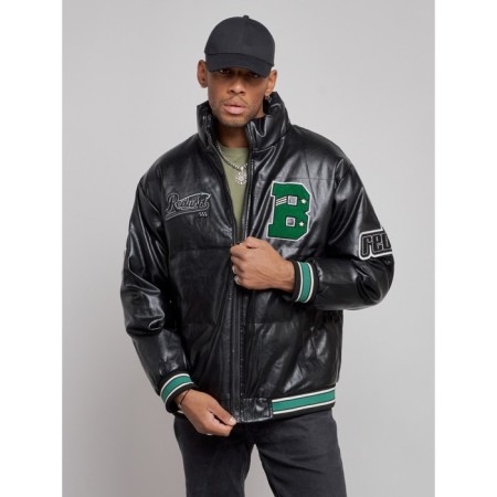 Eco -leather jacket men, size 54, black color-4