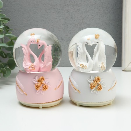 Souvenir Polystone Water Ballion Music, Light "Swans" MIX 8x8x12 cm