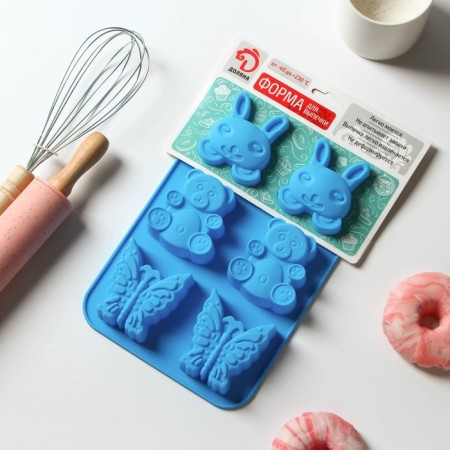 The form for baking the share "Animals. Zoo ”, silicone, 26 × 17 cm, 6 cells (7.2 × 6.4 cm), mix color-6