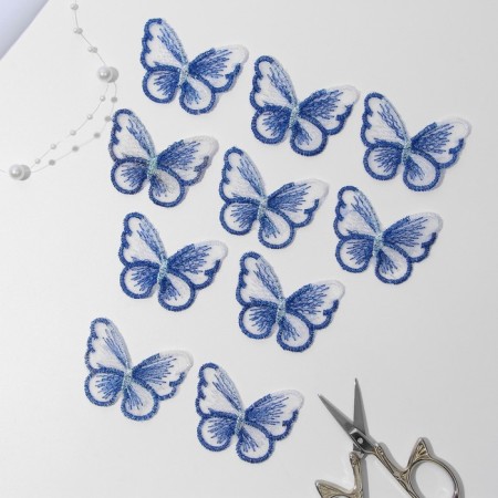 Knitted elements "Butterflies", 5.5 × 4 cm, 10 pcs, blue/white/chameleon color-1