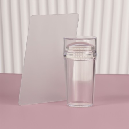 Stamping set, 2 items: a stamp with a lid, scraper, color transparent color-4