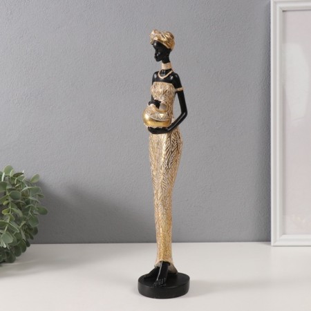 Souvenir Polystone "African in a dress with leaves, with a pot" Gold 8.5x8x39 cm-3