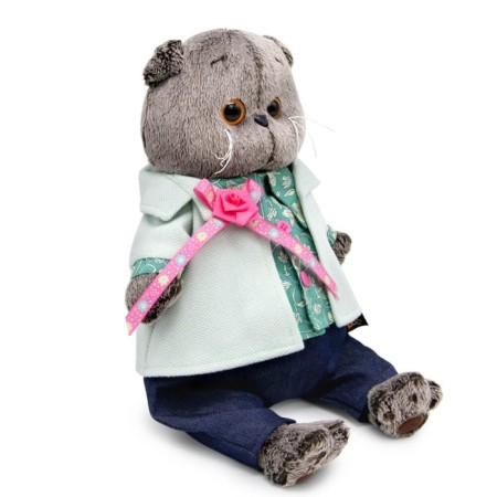 Soft toy "Basik", in a tweed jacket with a rose, 19 cm-1