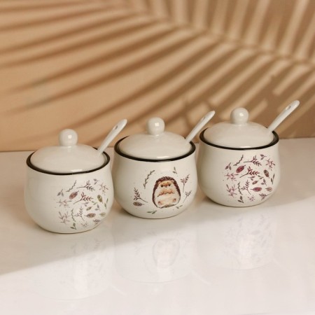 A set of ceramic cans for spices on a hedgehog metal stand, 200 ml, 3 pcs, white color-3