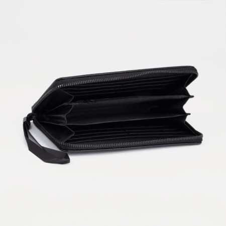 Male purse with zipper, department for bills, for maps, for coins, black color-2