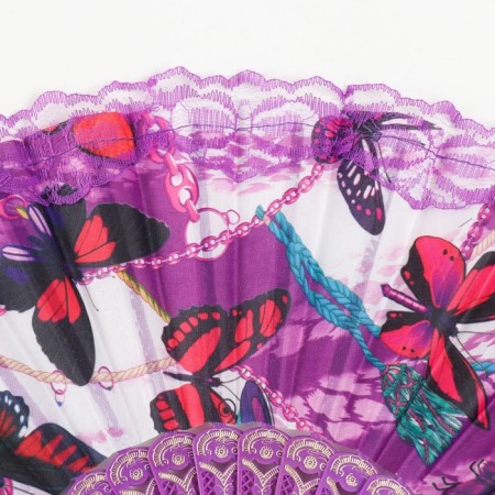 Fan plastic, textile "butterflies in lace" mix 23 cm-2