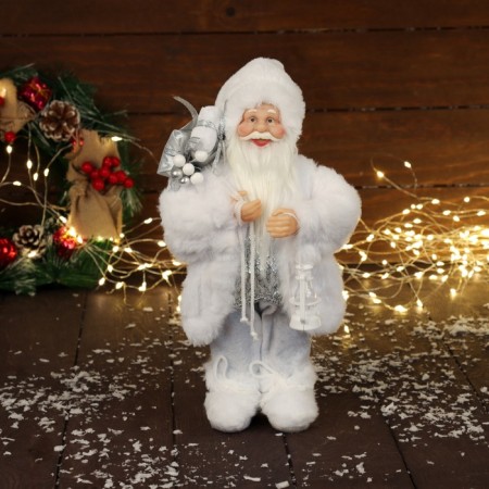 Santa Claus "in a white fur coat, with a flashlight and gifts" 30 cm-4