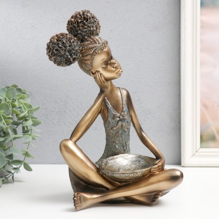 Polystone souvenir "Girl with curly tails, with a dish" under bronze 19x12x27 cm-1