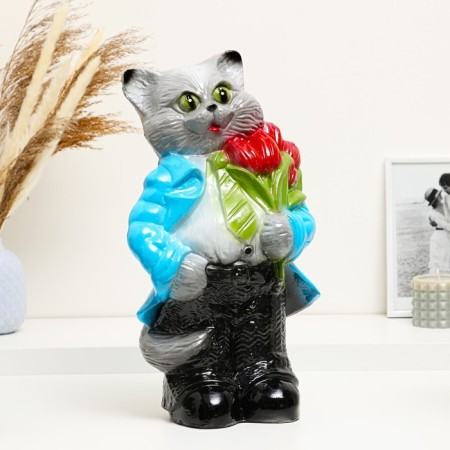 Pig a piggy bank "Cat large with tulips" gray 20x23x41cm mix