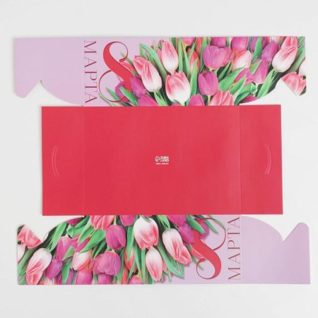 Capcake box, confectionery packaging with PVC lid, 6 cells "Tulips", March 8, 23 x 16 x 10 cm-3