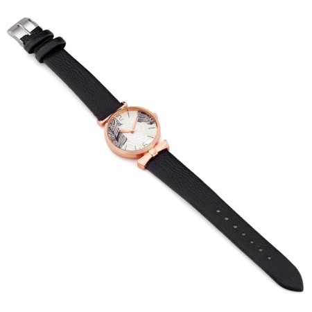 Watch of wrist quartz female "leaves", d-3.3 cm, black strap-3