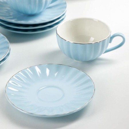 Service Porcelain Tea Dauline "Vivien", 12 objects: 6 cups 200 ml, 6 saucer d = 15 cm, blue color-1