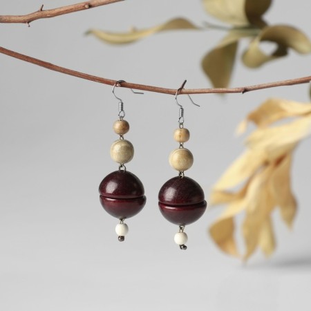 Handmade earrings, wooden "hemisphere", color-1