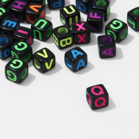 Acrylic bead "English letters" mix, cube 7 × 7 mm, set 10 g, color bright mix-1