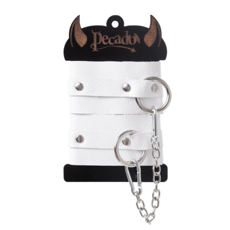Shackles of Pecado BDSM, soft with eyelets, genuine leather, white-6