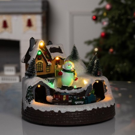LED figure "Train and Snowman" 20 × 20 × 16 cm, polystone, AAX3 batteries (not complete), USB, glow warm white