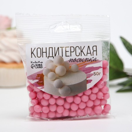 Sprinking confectionery in color glaze "Pink", 6-8 mm, 50 g-1