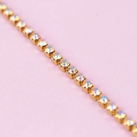 Chain with rhinestones, with holography, metal, glass, 2 mm, 9 ± 1 m, gold color-1