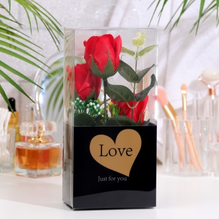 Soap roses in a box, red, set 3 pcs-1