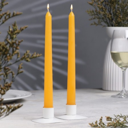 A set of antique candles, 2.2x 25 cm, lacquered 2 pieces, yellow-2