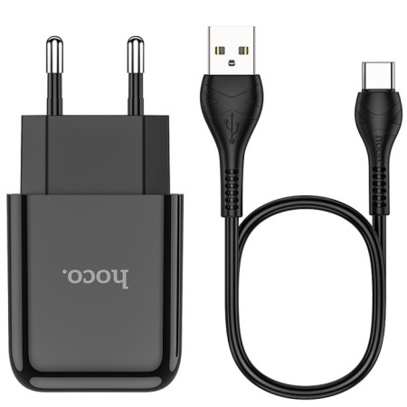 Network charger Hoco N2, USB - 2.1 a, Type -C 1 m cable, black-3