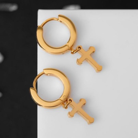 Ring earrings “crosses” mini, d = 1.3 cm, color gold