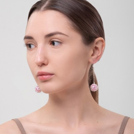 Earrings hanging “braids”, pink color in silver, 6.5 cm-3