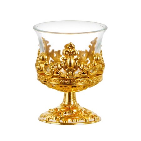 Glass candlestick, plastic on 1 candle "Back" glass on the leg gold 7.5x6x6 cm-6