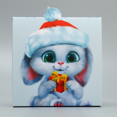 Folding box "Bunny with a gift", 15 x 15 x 8 cm, new year-2