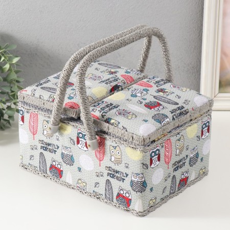 Casket for needlework "Owls and feathers" 19x26x14.5 cm-5