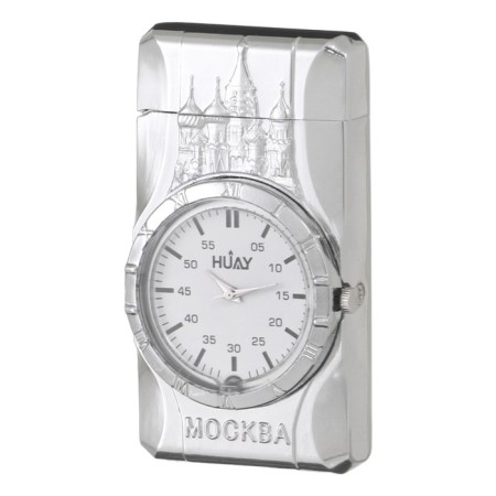 Gas lighter with clock, piezo, flame adjustment, 3.6 x 1.4 x 6.7 cm-1
