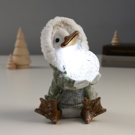 Souvenir Polystone Light "Goose in a fur coat with a hood with a snowball" 10x10x14 cm