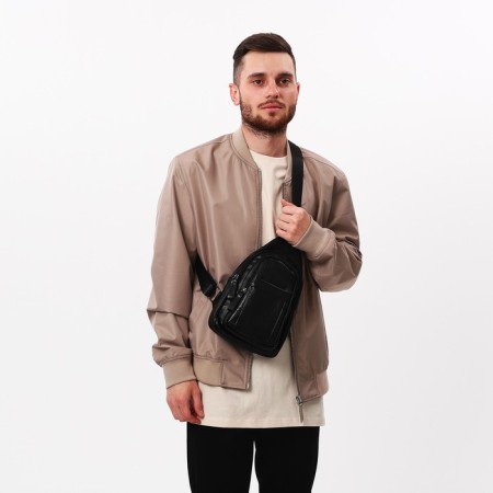 Male sling bag, artificial leather, black color-5