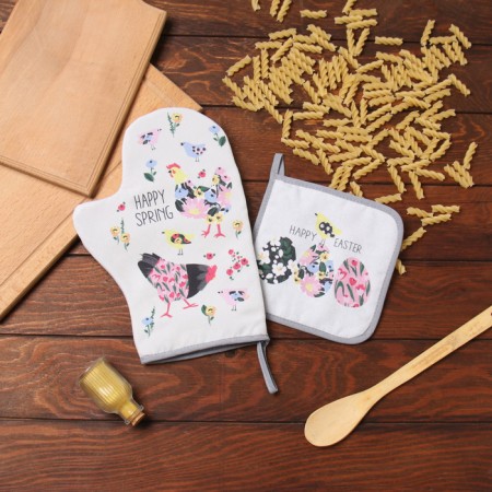 Set of kitchen. Dolyana "Bright Easter": mittens 20x28 cm, severity 17x17 cm, 35% HL, 65% PE-6
