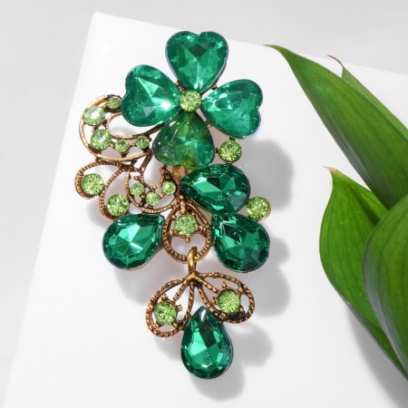 Brooch "Flower Vine", emerald color in black gold-2