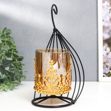 Summary metal, glass per 1 candle “curl” d-7.5 cm, gold, black 12x11x21 cm-1