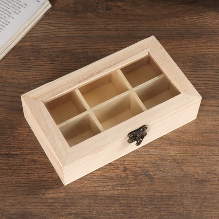Casket Wood for painting for trifles with a glass insert 17x10x4.5 cm-2