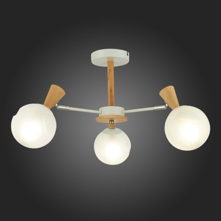Ceiling EVOLUCE lamp. Sle220702-03. Catania. 3x40 watts, E14, 55x55x35 cm, white color, light wood-2