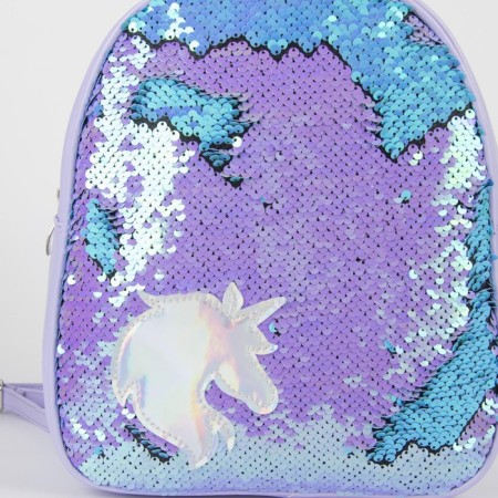 Baby backpack for a girl with sequins "Unicorn", a lightning department, blue color-2
