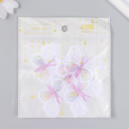Decor for creativity Textile Embroidery "Lilac-white butterfly" 4.5x4 cm-3