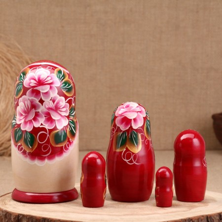Матрёшка "Ирина", бордовый платок, 5-кукольная, 19 см-3