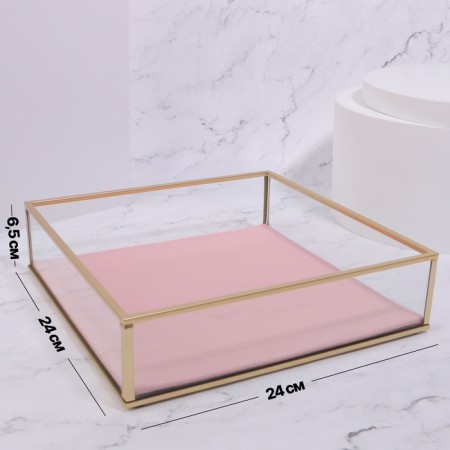 Organizer for storage "Pink RipPles", glass, 1 section, 24 × 24 × 6.5 cm, transparent/copper/pink color-1