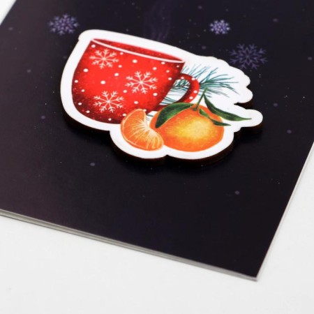 A postcard with a wooden element "Happiness in the New Year!" 10 x 15cm, New Year-2